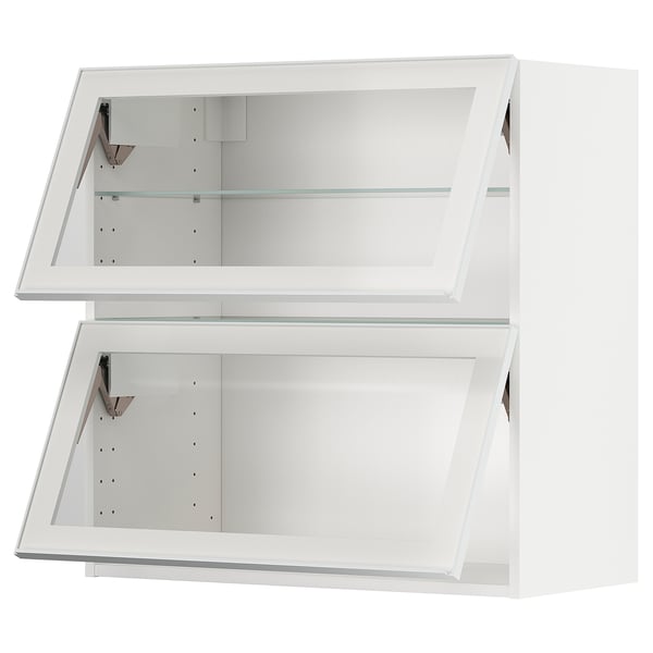 METOD wall cab horizontal w 2 glass doors, white/Hejsta white clear glass, 80x80 cm