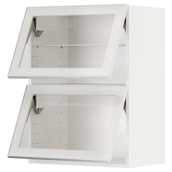 METOD wall cab horizontal w 2 glass doors, white/Hejsta white clear glass, 60x80 cm
