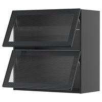 METOD wall cab horizontal w 2 glass doors, black-grey/Hejsta anthracite reeded glass, 80x80 cm