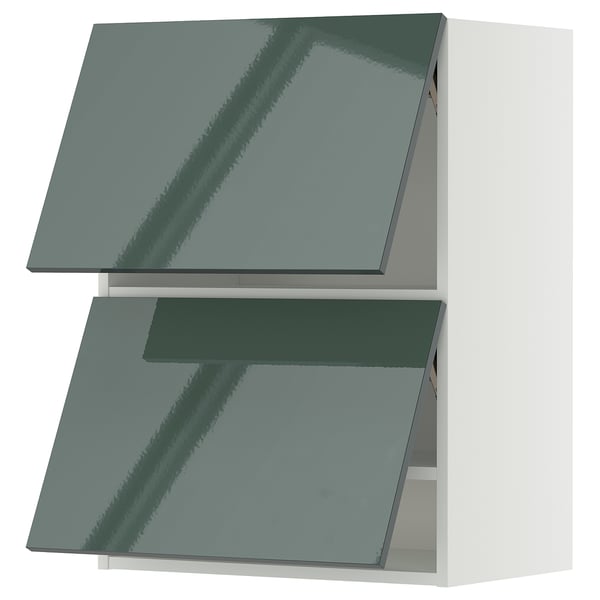 METOD wall cabinet horizontal w 2 doors, white/Kallarp high-gloss dark grey-green, 60x80 cm