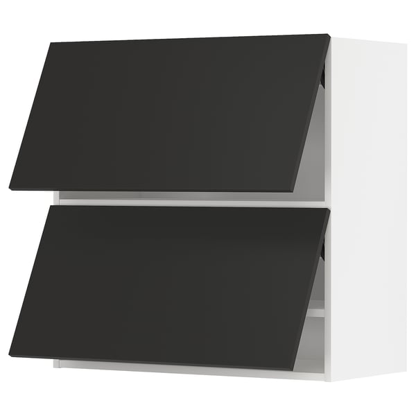 METOD wall cabinet horizontal w 2 doors, white/Nickebo matt anthracite, 80x80 cm