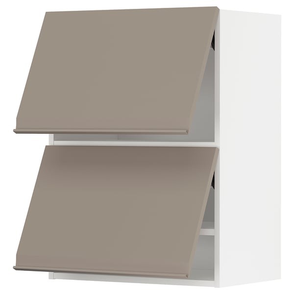 METOD wall cabinet horizontal w 2 doors, white/Upplöv matt dark beige, 60x80 cm