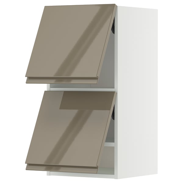 METOD wall cabinet horizontal w 2 doors, white/Voxtorp high-gloss dark grey-brown, 40x80 cm