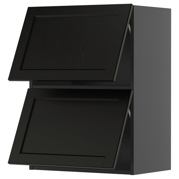 METOD wall cabinet horizontal w 2 doors, black-grey/Lerhyttan black stained, 60x80 cm