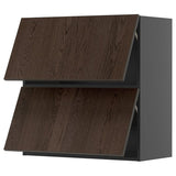 METOD wall cabinet horizontal w 2 doors, black-grey/Sinarp brown, 80x80 cm