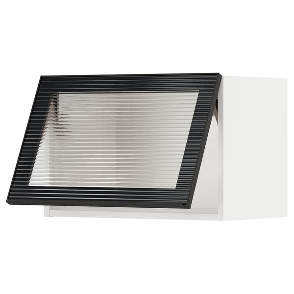 METOD wall cab horizontal w glass door, white/Hejsta anthracite reeded glass, 60x40 cm
