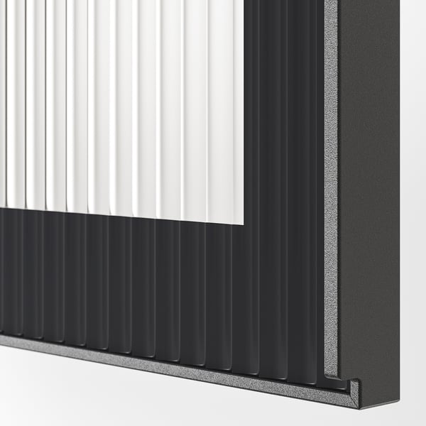 METOD wall cab horizontal w glass door, black-grey/Hejsta anthracite reeded glass, 60x40 cm