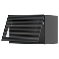 METOD wall cab horizontal w glass door, black-grey/Hejsta anthracite reeded glass, 60x40 cm
