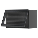 METOD wall cab horizontal w glass door, black-grey/Hejsta anthracite reeded glass, 60x40 cm