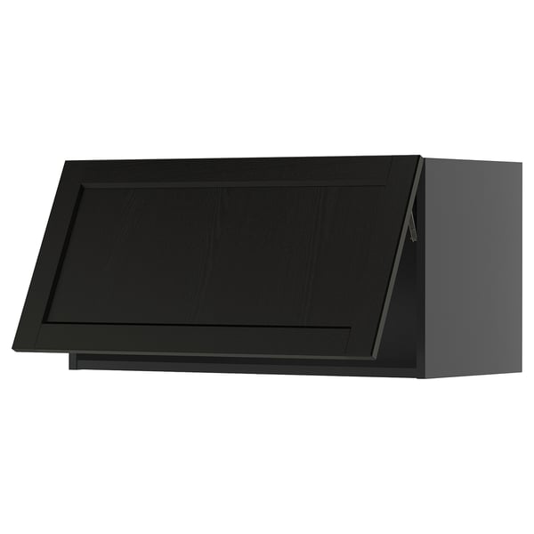 METOD wall cabinet horizontal, black-grey/Lerhyttan black stained, 80x40 cm