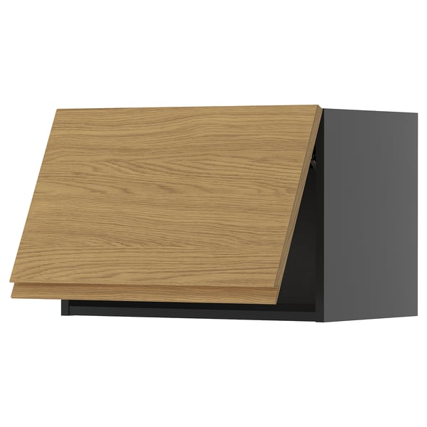 METOD wall cabinet horizontal, black-grey/Voxtorp oak effect, 60x40 cm