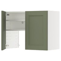 METOD wall cb f extr hood w shlf/door, white/Axstad grey-green, 80x60 cm