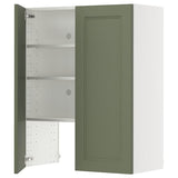 METOD wall cb f extr hood w shlf/door, white/Axstad grey-green, 80x100 cm