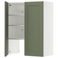 METOD wall cb f extr hood w shlf/door, white/Axstad grey-green, 80x100 cm