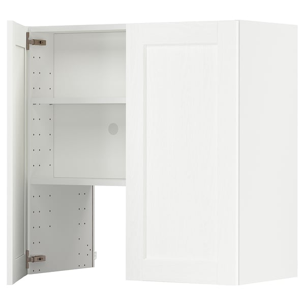 METOD wall cb f extr hood w shlf/door, white Enköping/white wood effect, 80x80 cm