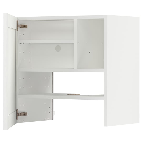 METOD wall cb f extr hood w shlf/door, white Enköping/white wood effect, 60x60 cm