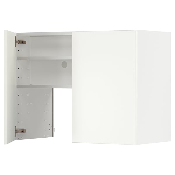 METOD wall cb f extr hood w shlf/door, white/Havstorp beige, 80x60 cm
