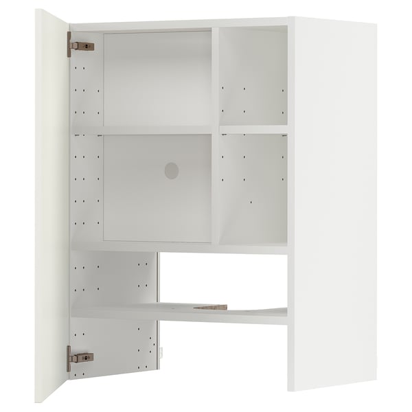 METOD wall cb f extr hood w shlf/door, white/Havstorp beige, 60x80 cm