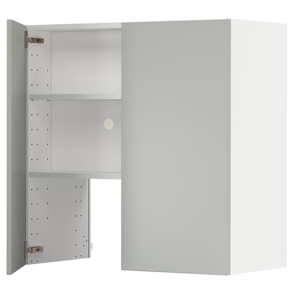 METOD wall cb f extr hood w shlf/door, white/Havstorp light grey, 80x80 cm