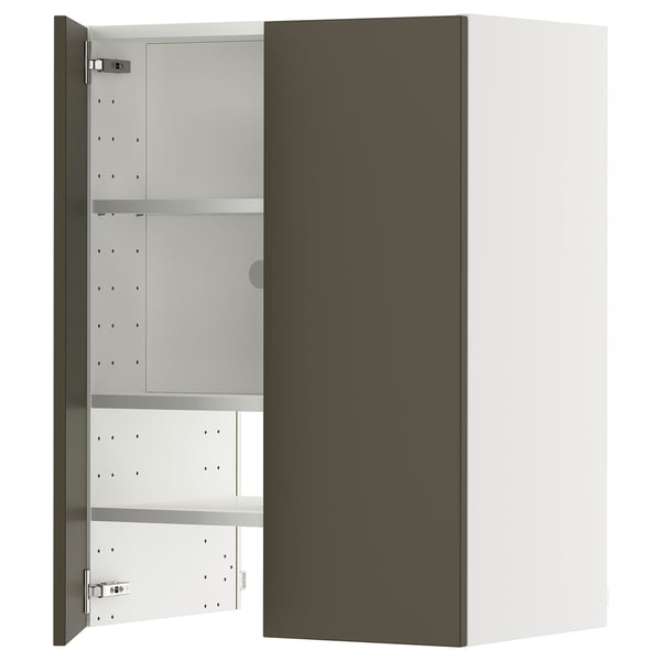 METOD wall cb f extr hood w shlf/door, white/Havstorp brown-beige, 60x80 cm