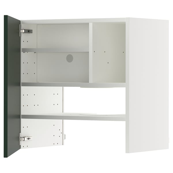METOD wall cb f extr hood w shlf/door, white/Havstorp deep green, 60x60 cm