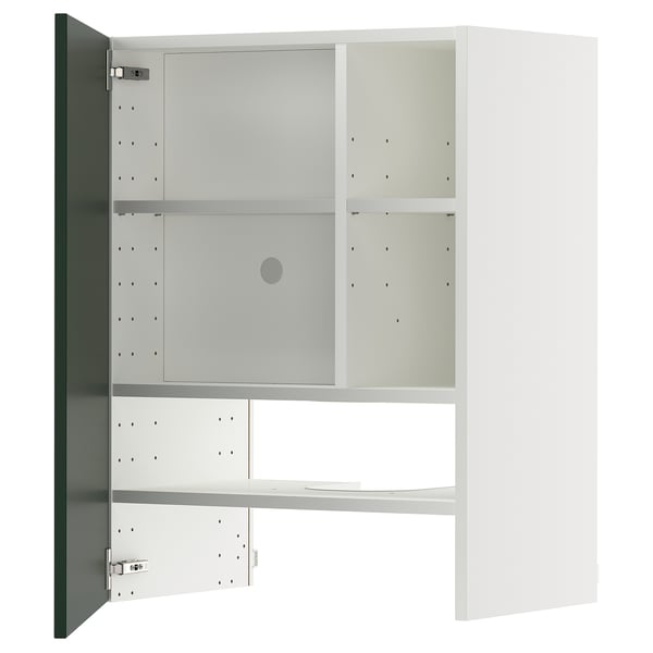 METOD wall cb f extr hood w shlf/door, white/Havstorp deep green, 60x80 cm