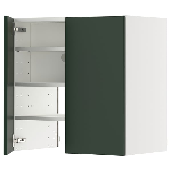 METOD wall cb f extr hood w shlf/door, white/Havstorp deep green, 60x60 cm