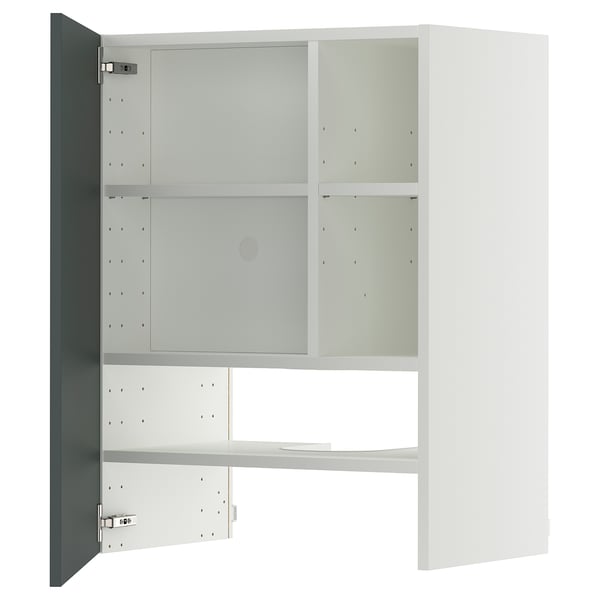 METOD wall cb f extr hood w shlf/door, white/Kallarp high-gloss dark grey-green, 60x80 cm