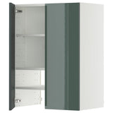METOD wall cb f extr hood w shlf/door, white/Kallarp high-gloss dark grey-green, 60x80 cm