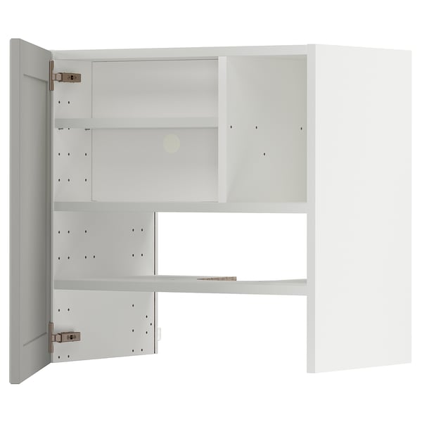 METOD wall cb f extr hood w shlf/door, white/Lerhyttan light grey, 60x60 cm