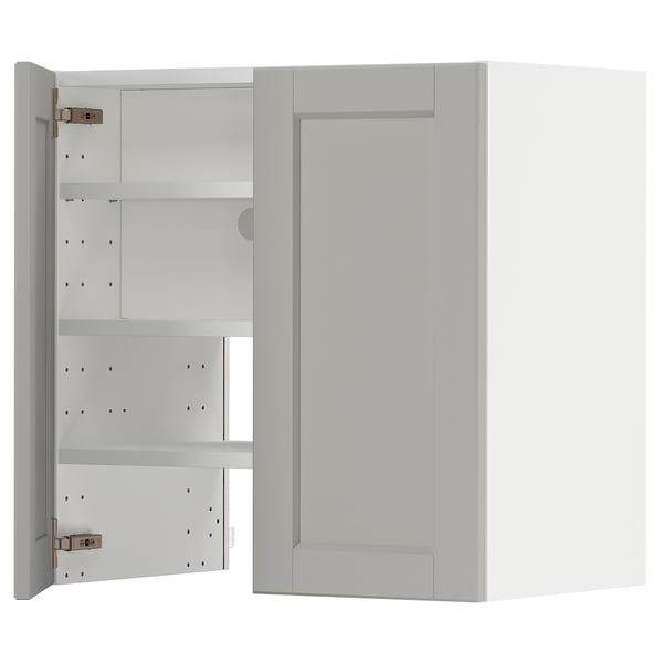 METOD wall cb f extr hood w shlf/door, white/Lerhyttan light grey, 60x60 cm