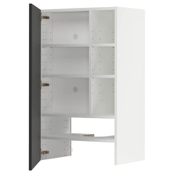 METOD wall cb f extr hood w shlf/door, white/Nickebo matt anthracite, 60x100 cm