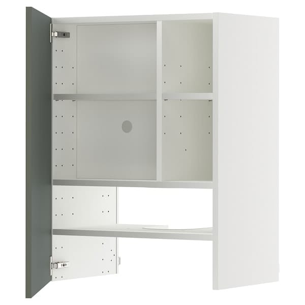 Ikea METOD - Wall cb f extr hood w shlf/door, white/Nickebo matt grey-green, 60x80 cm