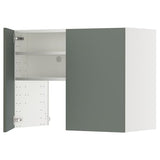 METOD wall cb f extr hood w shlf/door, white/Nickebo matt grey-green, 80x60 cm
