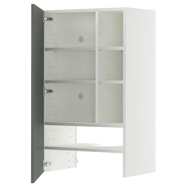 Ikea METOD - Wall cb f extr hood w shlf/door, white/Nickebo matt grey-green, 60x100 cm