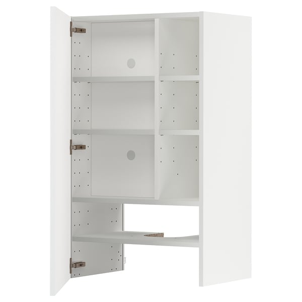 METOD wall cb f extr hood w shlf/door, white/Ringhult light grey, 60x100 cm