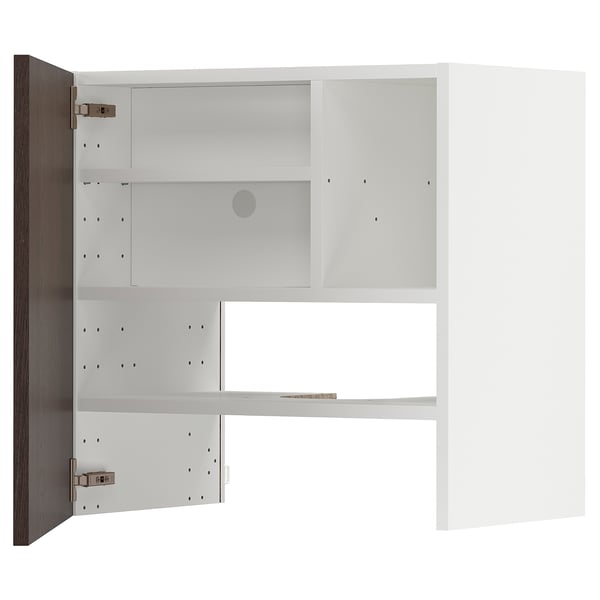 METOD wall cb f extr hood w shlf/door, white/Sinarp brown, 60x60 cm