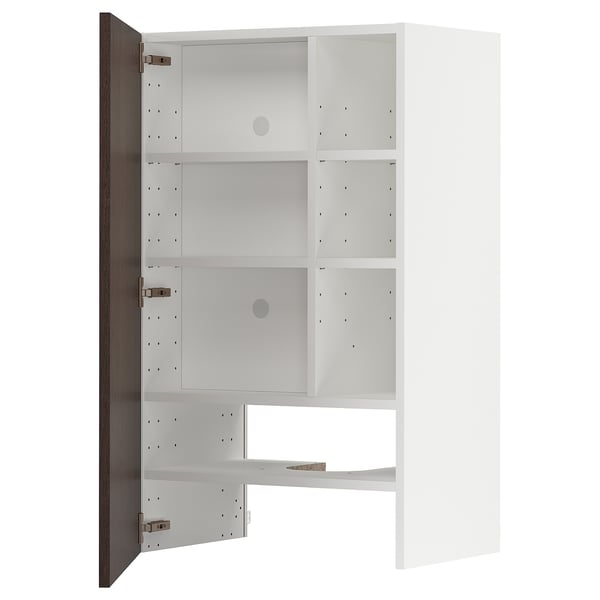 METOD wall cb f extr hood w shlf/door, white/Sinarp brown, 60x100 cm