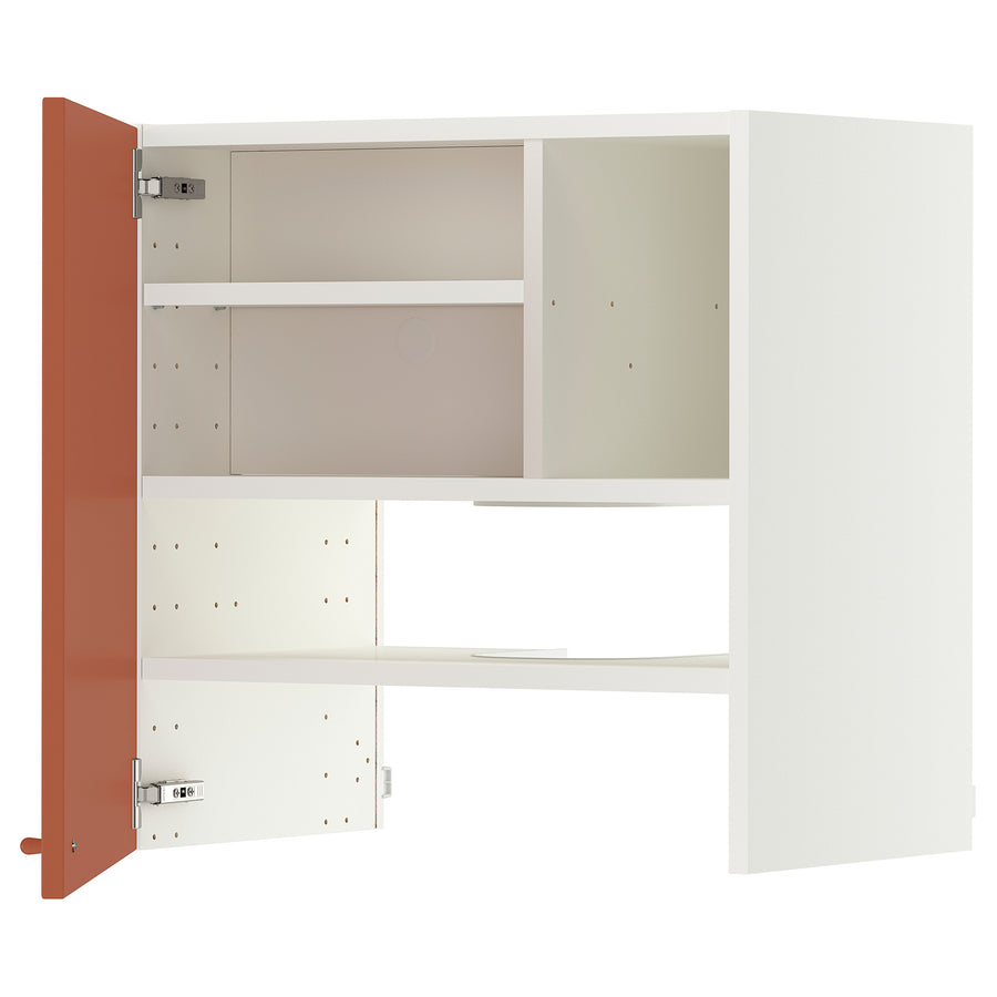 METOD wall cb f extr hood w shlf/door, white/Terrsjö red-brown wave pattern, 60x60 cm