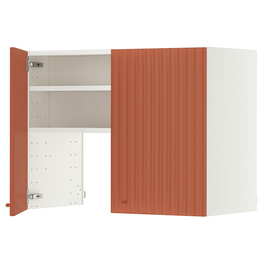 METOD wall cb f extr hood w shlf/door, white/Terrsjö red-brown wave pattern, 80x60 cm