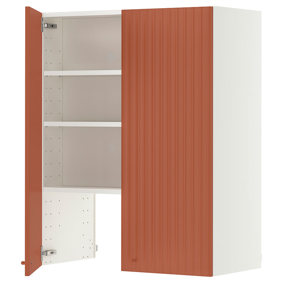 METOD wall cb f extr hood w shlf/door, white/Terrsjö red-brown wave pattern, 80x100 cm