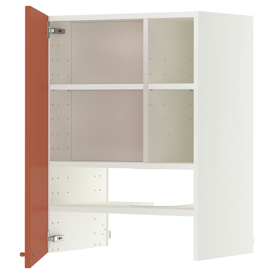 METOD wall cb f extr hood w shlf/door, white/Terrsjö red-brown wave pattern, 60x80 cm