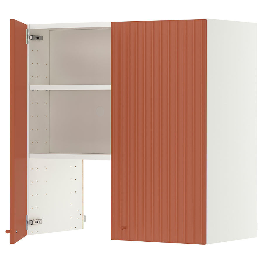 METOD wall cb f extr hood w shlf/door, white/Terrsjö red-brown wave pattern, 80x80 cm