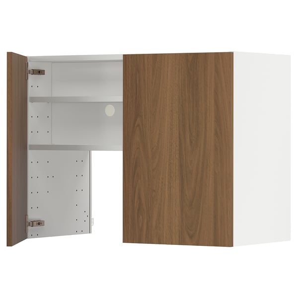 METOD wall cb f extr hood w shlf/door, white/Kallarp high-gloss dark grey-green, 80x60 cm