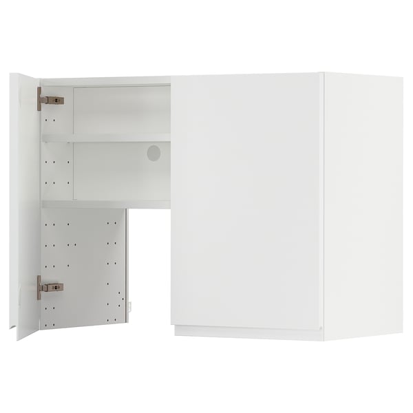 METOD wall cb f extr hood w shlf/door, white/Voxtorp matt white, 80x60 cm