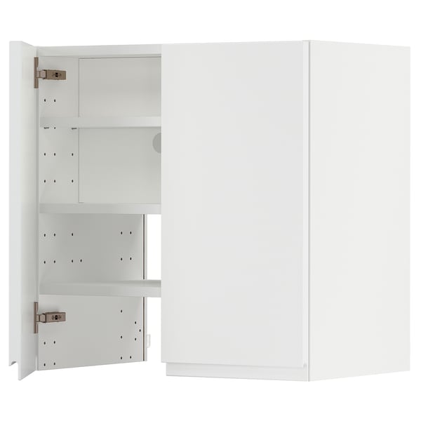 METOD wall cb f extr hood w shlf/door, white/Voxtorp matt white, 60x60 cm