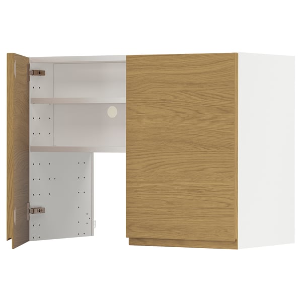 METOD wall cb f extr hood w shlf/door, white/Voxtorp oak effect, 80x60 cm