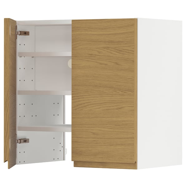 METOD wall cb f extr hood w shlf/door, white/Voxtorp oak effect, 60x60 cm