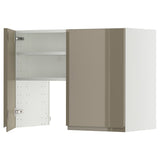 METOD wall cb f extr hood w shlf/door, white/Voxtorp high-gloss dark grey-brown, 80x60 cm