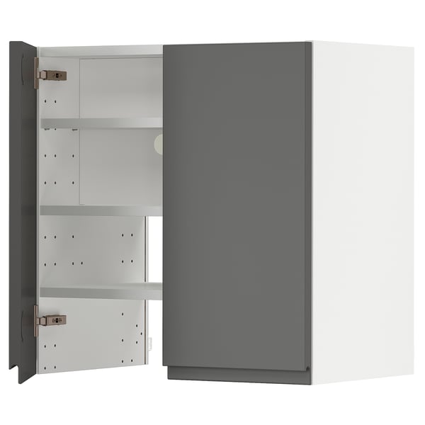 METOD wall cb f extr hood w shlf/door, white/Voxtorp dark grey, 60x60 cm
